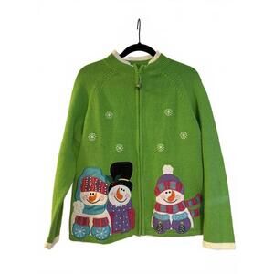 Vintage Tiara International Snowman Christmas Cardigan Size L